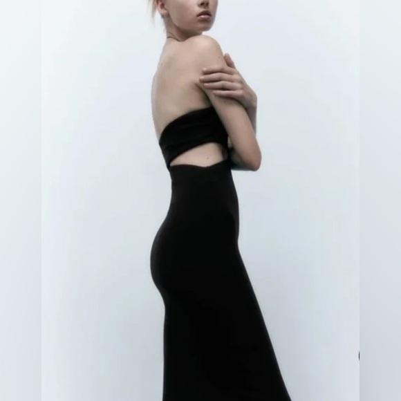 Zara Cutout Dress | Black Strapless | Sz Medium | Midi - Picture 4 of 8